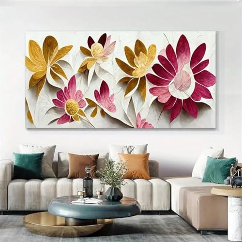 Peinture à l'encre de paysage et fleurs en impression sur toile grand format 70x140 cm sans cadre