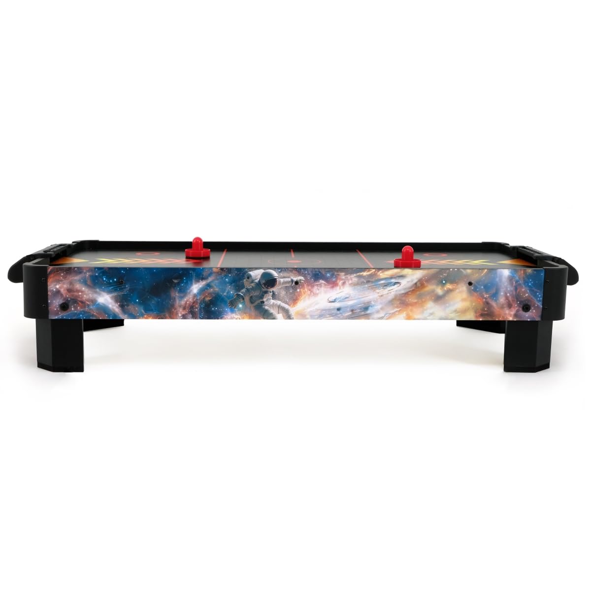 Airhockeytisch für Kinder ab 6 Jahre, Airhockey Game für Tisch mit Gebläse/Motor, Air Hockey Table Top Tischauflage für 2 Spieler inkl. 4x Pusher, 4x Pucks, Torzähler, Zero-G Battle 102x52x20 cm