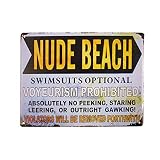 Treasure Gurus Metal 12x16 Retro Nude Beach Swimsuits Optional Wall Sign Coastal Outdoor Indoor Decor Pool Plaque