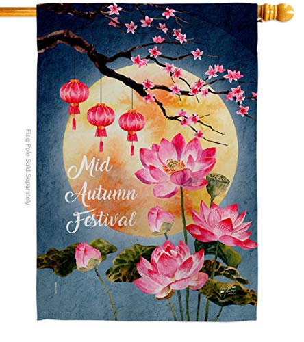 Angeleno Heritage Mid Autumn Festival House Flag Fall Harvest & Scarecrow Pumkins Sunflower Leaves Season Autumntime Gathering Decoration Banner Small Garden Yard Gift Double-Sided, Made in USA