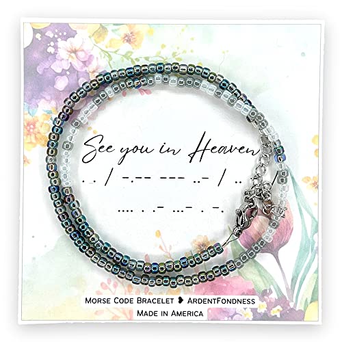 "See You In Heaven" Morse Code Bracelet Memorial Jewelry, Condolence Gift For Loss Of A Loved One, Beaded Remembrance Wrap Bracelet For Women, Religious Christian Grief Gift Angel Missing You #TOP19