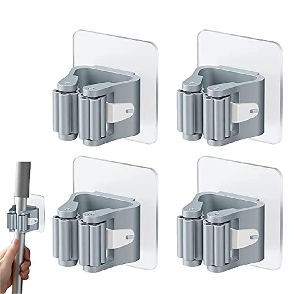 ZIVINI Heavy Duty Broom Mop Holder Wall Mounted Adhesive Organizer No Drill Waterproof Magic Sticker Rack for Kitchen Bathroom Garage Laundry Strong Grip Clip Hook (EZ-003 Grey)-image-19