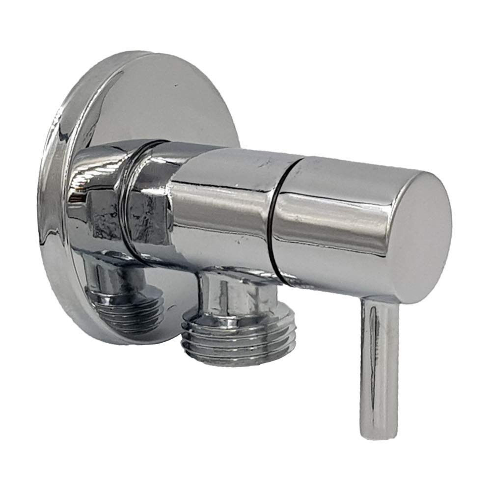 Aumix Chrome Quarter Turn ½ Inch Angle Shut Off Valve Douche Tap Outlet With Flange Plated Brass Bidet Spray Accessory - Round Design