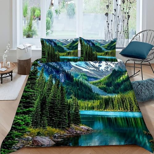 Housse de couette 3D rivière montagneuse en microfibre premium douce et durable - 3