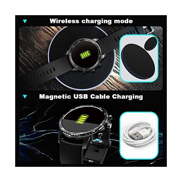 Tinwoo Smart Watch for Android/iOS Phones,46mm Support QI Wireless Charging,Bluetooth Health Tracker with Heart Rate Monitor,Smartwatch for Women Men, 5ATM Waterproof (22mm TPU Band Black)