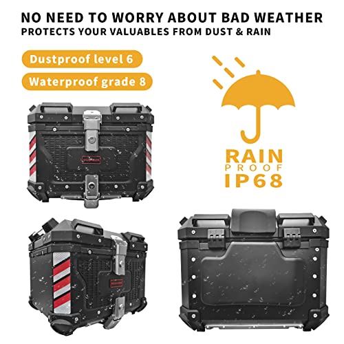 Woshider Motorcycle Top Case, 45L Black Motorcycle Top Box, Aluminum Motorcycle Tailgate Travel Storage Box, Easy-To-Install Universal Bracket Base Plate With Safety Lock Waterproof Motorcycle Trunk(Black, 45L) #TOP3
