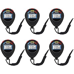 6 Pack Multi-Function Electronic Digital Sport Stopwatch Timer, Large Display with Date Time and Alarm Function,Suitable for Sports Coaches Fitness Coaches and Referees(Black)