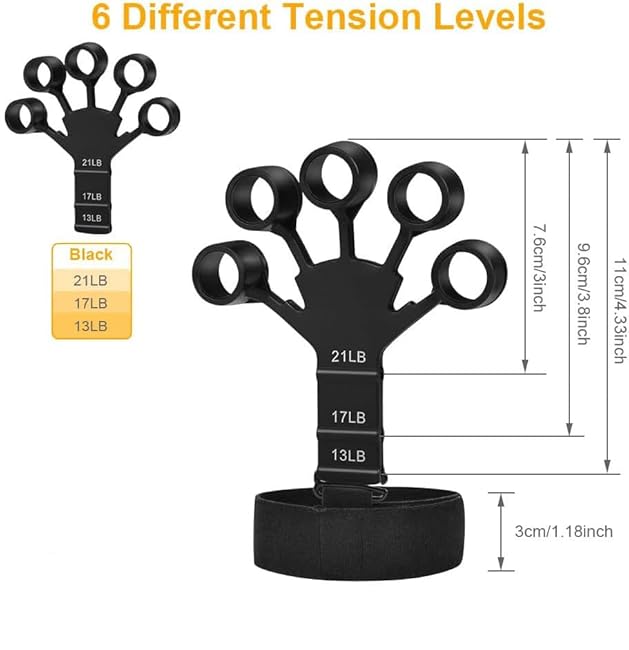 Finger Strengthener Extension Exerciser Stretcher, Strength Adjustment Finger Resistance Bands Used to Exercise Finger Strength - Black 1PCS