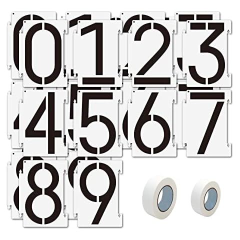 Number Stencils 3 inch for Painting, 20PCS 0-9 Address Curb Stencil Kit Reusable Plastic Numbers Interlocking Stencils with 2 Rolls Masking Tape for Painting Address in Wall Wood Road Mailbox Cover