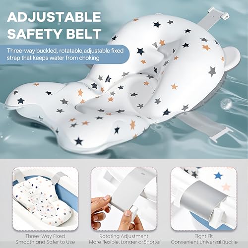 Image of Cockatoo-Kids DripDrop Foldable Baby Bath Tub with Thermistor, Pillow & Soap Box - Portable Newborn to 6 Years Tub, Non-Toxic PP, Anti-Slip Base, 40kg Capacity - Travel & Home Use, White & Blue