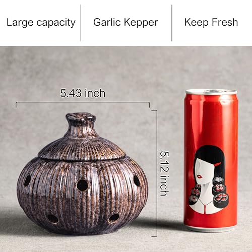 Cormomu Ceramic Garlic Keeper with Lid, Large Garlic Storage Pod, Garlic Container for Kitchen Counter — view 4