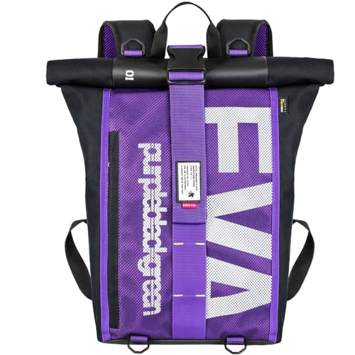 FIREFIRST x RADIO EVA - Evangelion Roll Top Backpack Schule Casual Daypack (Violett W28×H47×D17cm)