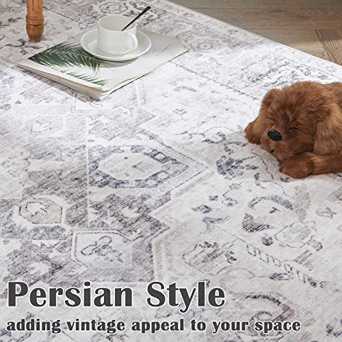 Jinchan Runner Rug 2X5 Persian Kitchen Rug Indoor Vintage Soft Hallway Runner Rug Floor Cover Print Rug Retro Distressed Carpet Thin Rug Foldable Lightweight Bathroom Laundry Room Grey #TOP5