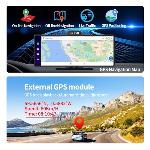 Image of Dash Camera for Car with 10.26 inch Touch Screen | Dual 1080P Front & Rear Cameras | 4+64GB | Android 10.0 | GPS | 4G Sim Connectivity | Bluetooth |ADAS | Live Remote Monitoring App dashcam