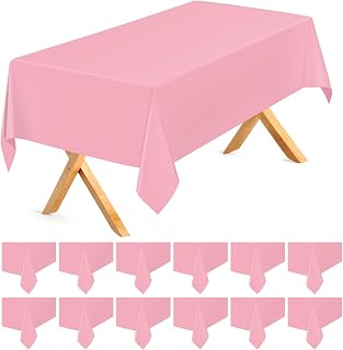 Pink 12 Pack Plastic Tablecloths 54"x 108" Disposable Rectangle Table Cloth Plastic Table Cover for Party Disposable Tablecloths