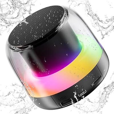 Portable Speaker Bluetooth with Loud Stereo Bass Sound, Mini Wireless Speaker with 7 RGB Lights, TF-Card USB, TWS Pairing, 4H Playtime, IP7 Waterproof Speakers for Travel Party Ho…