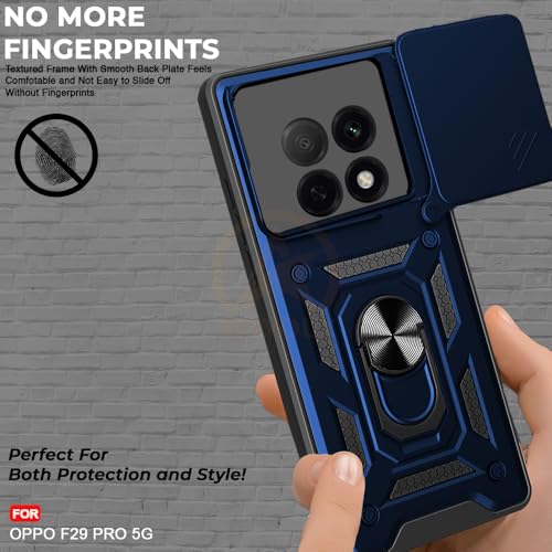 Image of Armor Bumper Back Cover Case for Oppo F29 Pro 5G Rotating Camera Cover, Ring Holder & Kickstand | Heavy Duty & 360 Degree Protection Oppo F29 Pro 5G Back Cover (Blue)