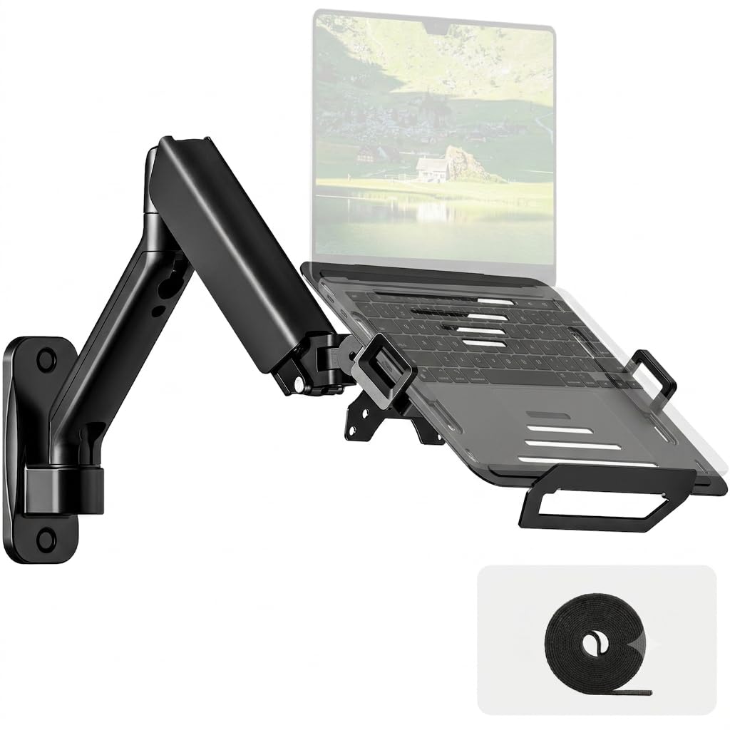monTEK Soporte Pared 2en1 Monitor 17-32" Portátil 12-18", VESA 75/100 | hasta 9kg，Bandeja portátil ajustable ergonómica, montaje mural sencillo, disipación calor, ideal para oficina y hogar