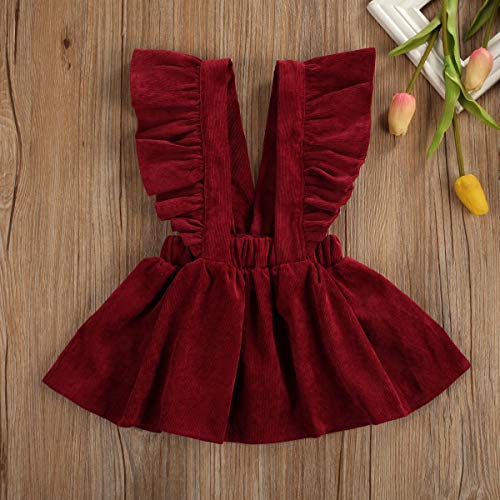 Toddler Kids Girls Fly Sleeve Strap Dress Corduroy Tutu Skirt Clothes Cute Outfits2