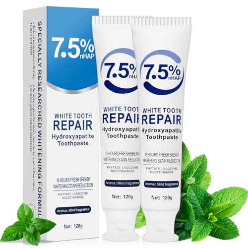 Nano Hydroxyapatite Toothpaste 7.5% (Fluoride-Free), 2Pack Remineralizing & Enamel Protection...