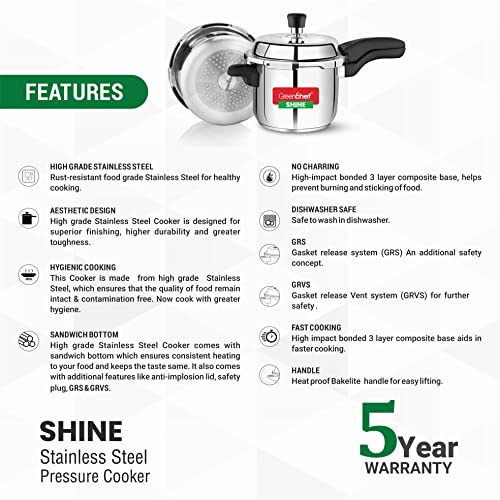 GREENCHEF-Shine-outer-lid-Stainless-steel-Pressure-cooker-3-litre-Induction-Compatible-ISI-Certified
