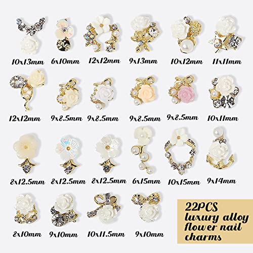 22Pcs Assorted Flower Nail Charms, 3D Metal Alloy Flower Charms For Acrylic Nails, Nail Art Rhinestones For Women Diy Nails Decoration #TOP1
