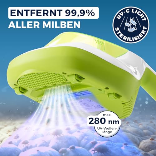 CLEANmaxx Milbensauger für Matratzen mit UV-C-Licht | Matratzenreiniger mit HEPA-Filter, entfernt 99,9% Aller Milben | Matratzensauger mit Ultraschall, Hitze & Vibration