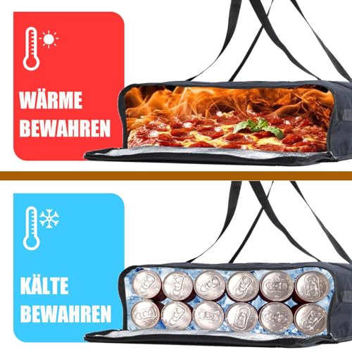 GNEGNI LIFE Pizzatasche, 52 x 52x 15cm,Faltbar Isoliert Cooler Bag Thermo Pizza Liefertasche für Takeaway kalte und warme Speisen, Pizza, Restaurant, Uber Eats Schwarz