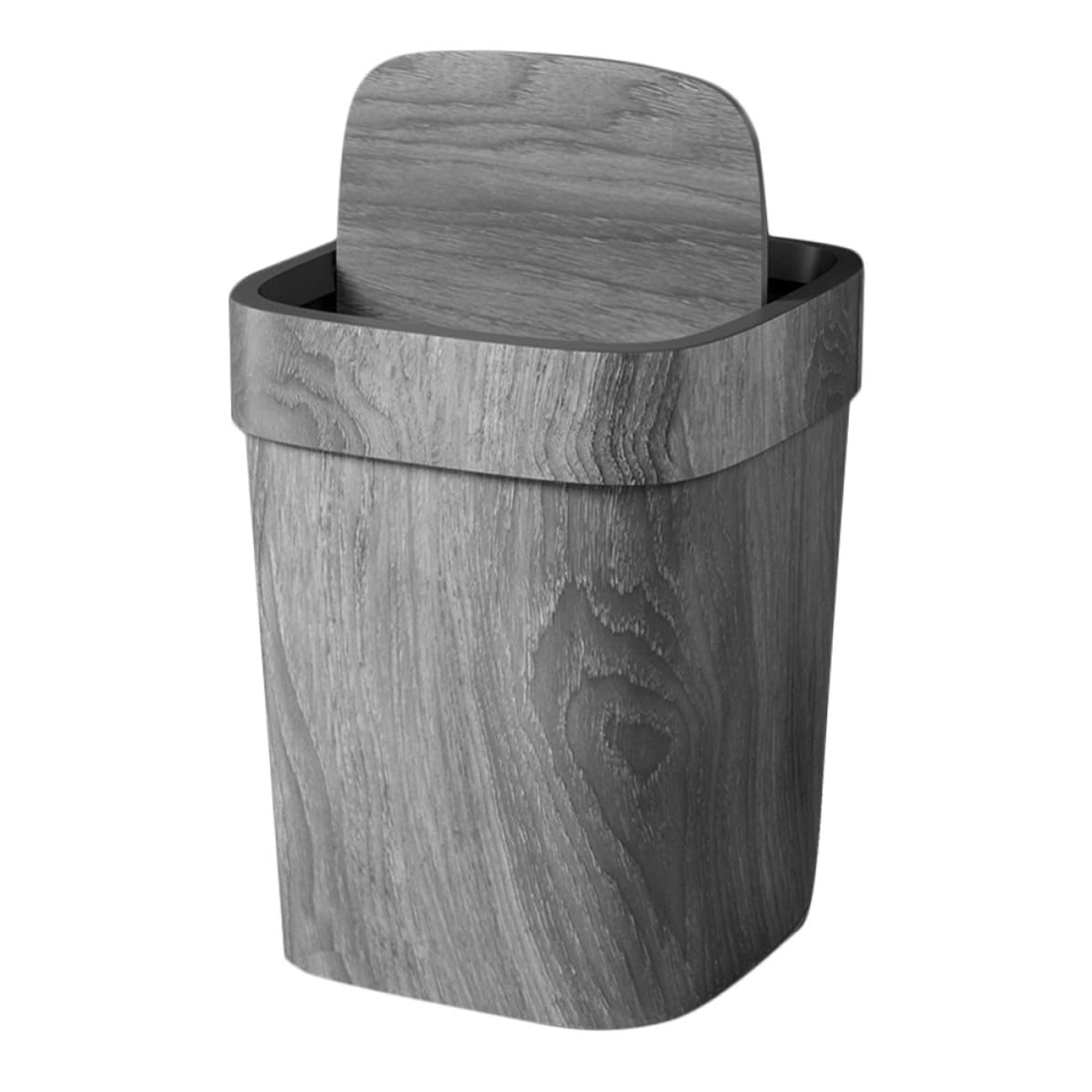 Medium Capacity Plastic Trash Can with Swing Lid, Retro Imitation Wood Grain Design for Kitchen and Bathroom, Versatile Garbage Storage Can with Odor Containment