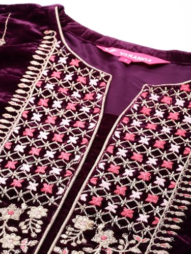 Image of Varanga Women's Velvet Solid Regular Suit Set