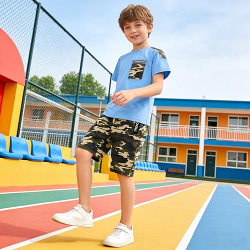 Image of LOLANTA Boy Summer Outfit Casual Clothes 2Pcs Cotton T-shirt Shorts Set | Kids Short Sleeve T-Shirt, Boy Camouflage Knee-length Shorts, Breathable Fashion Outfits, School Daily Matching Clothing Sets