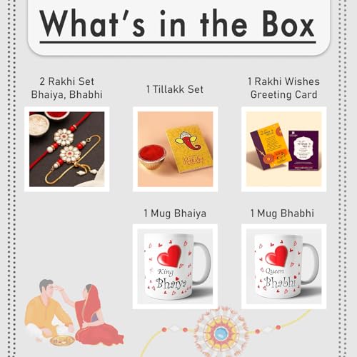 Image of CraftVatika Rakhi Mug Gift Combo for Brother Bhaiya Bhabhi - Premium Couple Pair Rakhi with Printed Mug Gift, Rakhi Set of 2