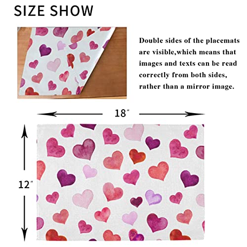 Valentine's Day Placemats Set Of 6 Hearts Valentine's Day Placemat Table Place Mats For Dining Kitchen Table Easy To Clean Washable 12" X 18" #TOP6