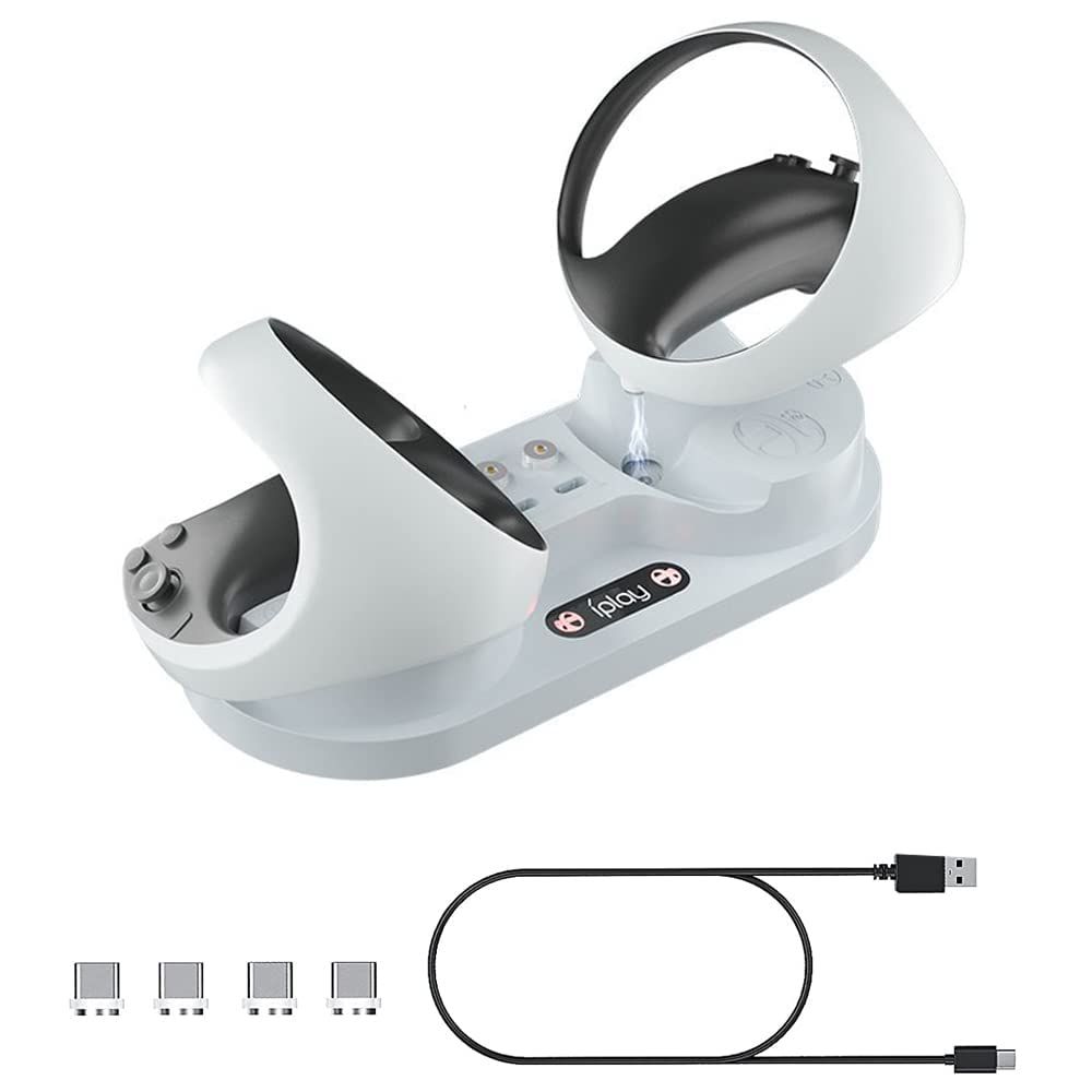 Station de Charge PSVR2,Base de Chargeur pour Manette PS VR2,avec Deux Ports De Charge Rapide,2 Interfaces Magnétiques,avec Voyant LED,pour Accessoires Contrôleur PS VR 2,Blanc