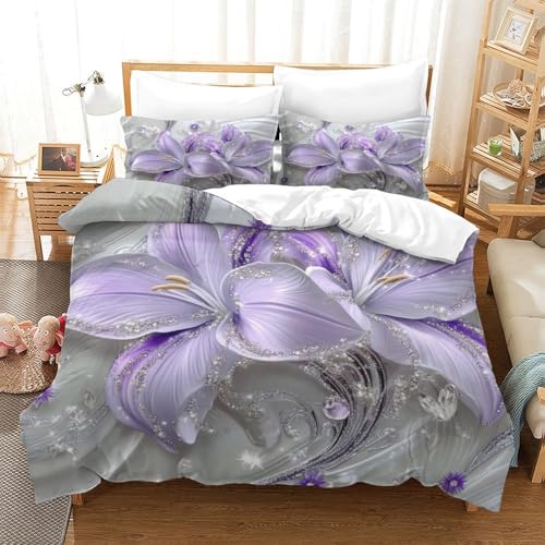Parure de lit 3D cœur violet anti-allergique super king 260x220 cm - 3