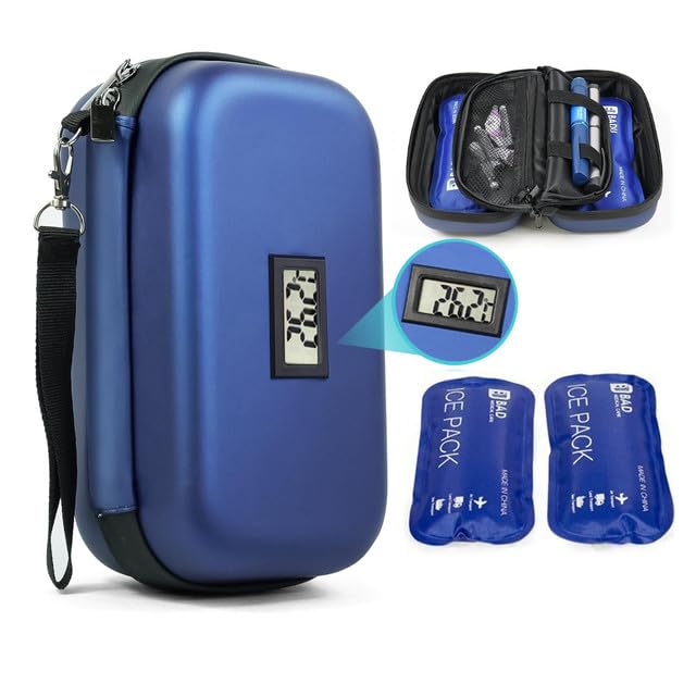 24h Insulin Cooler Travel Case With 2 Ice Bags & Thermometer Temperature Display, Diabetic Cool Cooler Insulin Cooling Refrigerated Travel Organizer