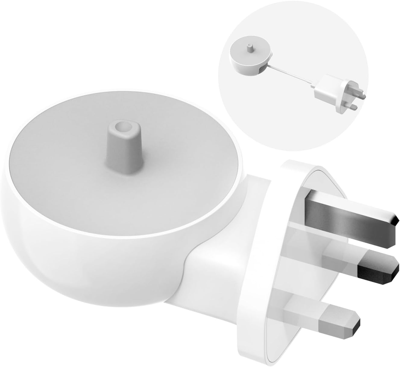 2-in-1 Wall Charger for Oral-B Braun Electric Toothbrush, Charger Base for Oral B Genius Pro Smart Vitality Kids io2 io3 io4 io5 io6 Serie, IPX5, White