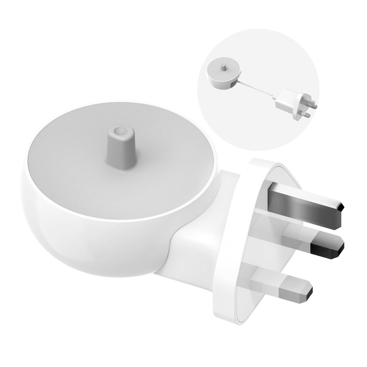 2-in-1 Wall Charger for Oral-B Braun Electric Toothbrush, Charger Base for Oral B Genius Pro Smart Vitality Kids io2 io3 io4 io5 io6 Serie, IPX5, White