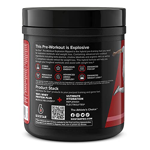 Pre Workout + Weight Loss | Six Star Preworkout Explosion Ripped | Pre Workout Powder For Men & Women | Preworkout Energy Powder Drink Mix | Sports Nutrition Pre-Workout Products, Watermelon, 30 Serv #TOP5