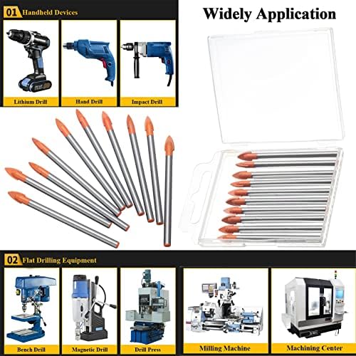 HPMAISON 10 PCS Drill Bits Professional 6mm Glass and Tile Drill Bit Set Tungsten Carbide Tip Drilling Tool for Glass, Ceramic Tile, Plastic, Aluminium, Marble, Mirrors, Concrete, Wood