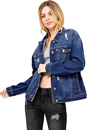 Wax Women's Oversize Fit Boyfriend Jean Jacket (3X, Dark Denim)