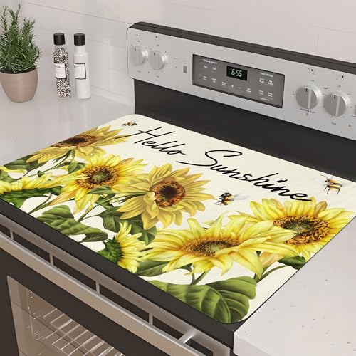 Decorative Stove Top Covers for Electric Stove 28"x20" – Heat Resistant Glass Cooktop Protector Dish Drying Mat – Non-Slip Rubber Backing Washer Top Cover Waterproof Extra Counter Space (Sunflower 2) by PyreneanHaven - Used condition - US$8.58