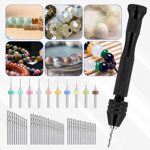 59 Stück Handbohrer Mini Bohrmaschine Pin Vise Handbohr mit 48 Spiralbohrer (0.5-3.0mm) und 10 Wolframcarbid Bohren, Handbohrer Modellbau Mini Bohrer Handbohrers zum Basteln für DIY Gießharz Bohren