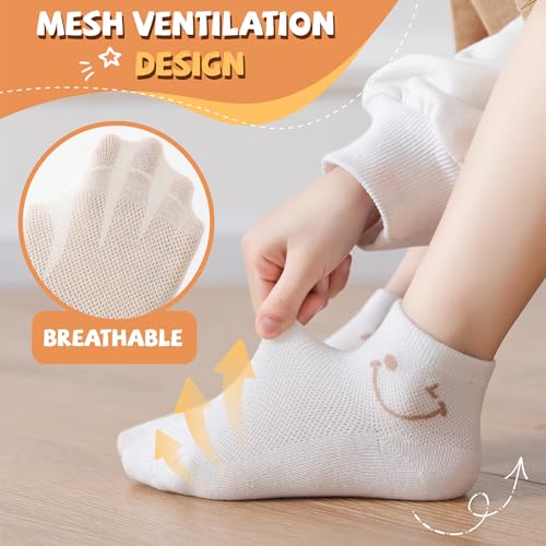 Toddler Breathable Mesh Socks Solid Color Smiley Face Combed Cotton Baby Ankle Socks for Boys Girls Kids, 5 Pairs3