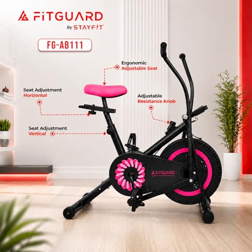 Image of FITGUARD FG-AB 111 By STAYFIT Dual Action Air Bike /Exercise Bike for Home |Gym Cycle for Workout With Air Bike Exercise Cycle for Home Gym with Back Support | Full Body Workout - Arms & Legs Dual Action | Adjustable Resistance | 120 KG Maximum User Weight & 1-Year Warranty