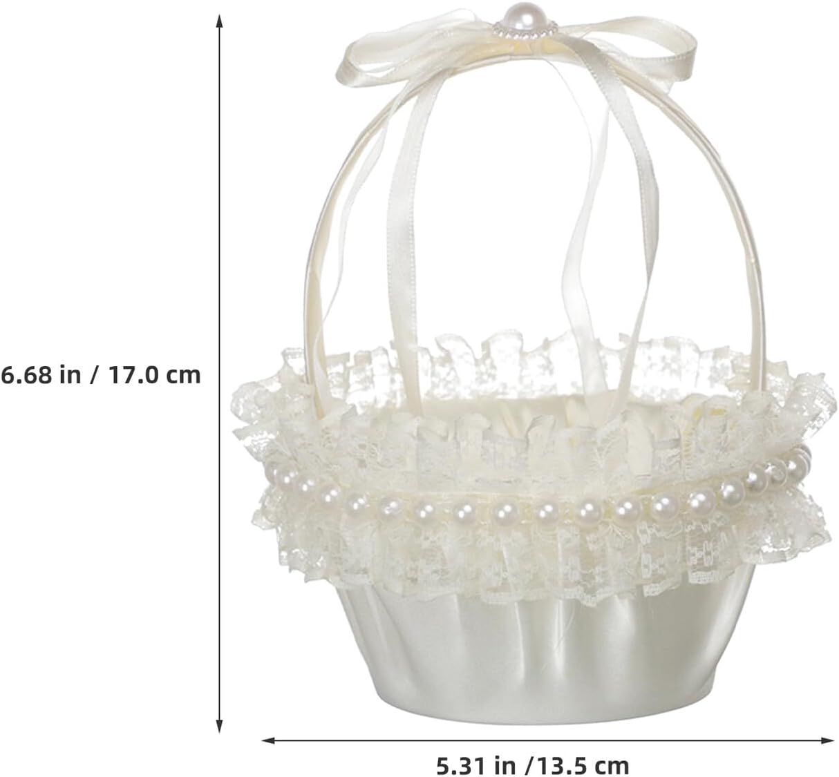 Abaodam Mini Satin Flower Girl Basket for Wedding Ceremony, Small White Floral Basket with Handle, 2pcs Set for Bridal Pedals and Wedding Decor