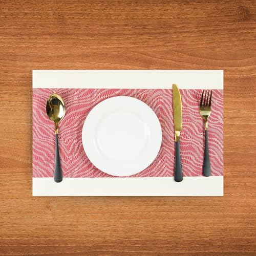 Image of Dining Table Placemats & Runner Set - Heat Resistant, Washable & Stain Resistant Woven Vinyl Mats | Table Runner & 6 Placemats Set for Stylish Dining (45x30 cm Placemats, 180x30 cm Runner)