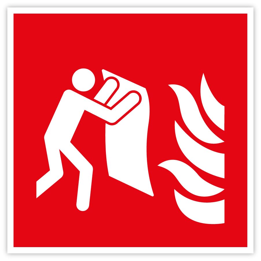 Aufkleber Brandschutzzeichen „Löschdecke“ Symbol Folie selbstklebend nach ISO 7010 Rot (F016) | 5-30 cm Made in Germany, Größe: 5x5cm