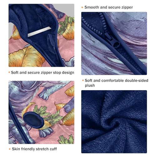 Hippo and Carrots Pattern Toddler Fleece Jacket Girl Boys Hooded Fleece Jacket Coat Warm Outwear Zip-up 3-10T3