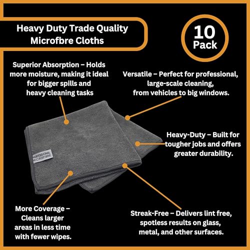 Tek Automotive Heavy Duty 350GSM Grey Car Microfibre Cloths – 10 Pack 40x40cm Professional Detailing, Polishing & Buffing Cloths - Image 3